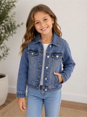 Old Navy Girls Light Wash Denim Jacket | Classic Button Front